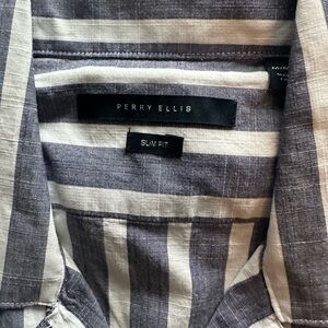 Perry Ellis Navy and White Striped Shirt